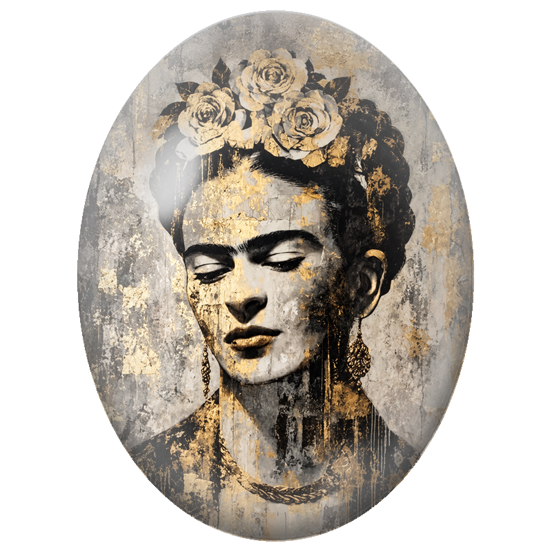 Cabochon en Verre Illustré Frida Kahlo Dorée aux Yeux Fermés 13x18, 18x25 ou 30x40mm