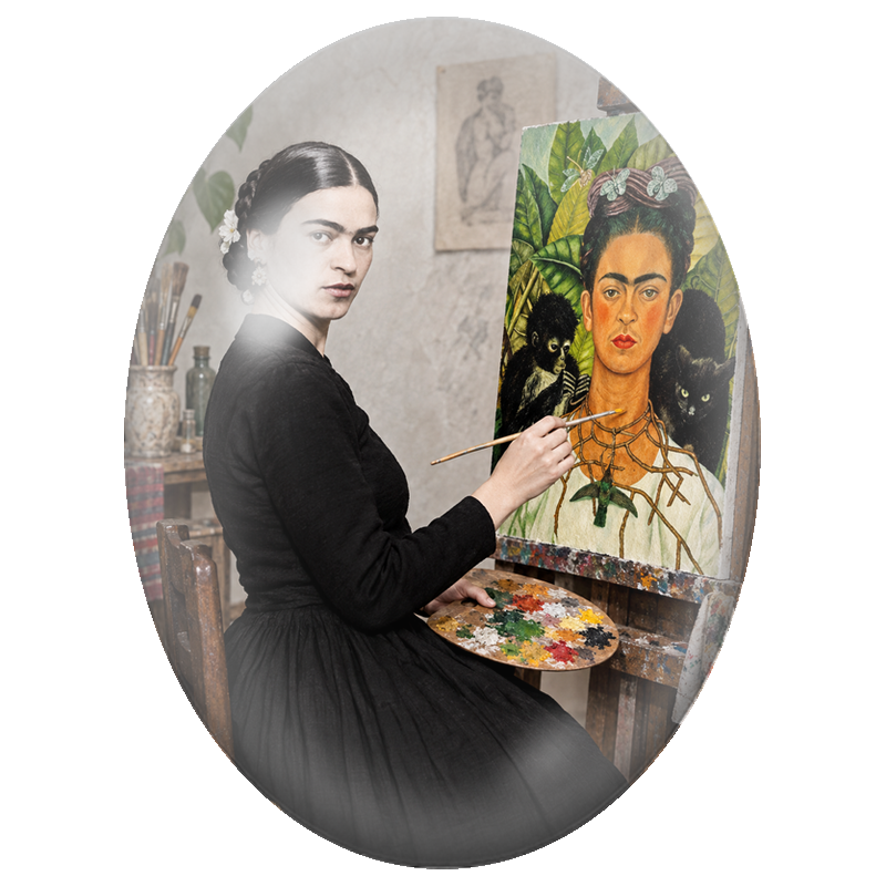 Cabochon en Verre Illustré Frida Kahlo à l’Atelier 13x18, 18x25 ou 30x40mm
