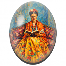 Cabochon en Verre Illustré Frida Kahlo à la Lecture pour la Création de Bijoux Fantaisie - DIY