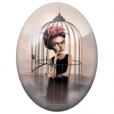 Cabochon en Verre Illustré Frida Kahlo dans une Cage pour la Création de Bijoux Fantaisie - DIY