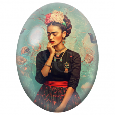 Cabochon en Verre Illustré Frida Kahlo au Jardin de Colibris pour la Création de Bijoux Fantaisie - DIY