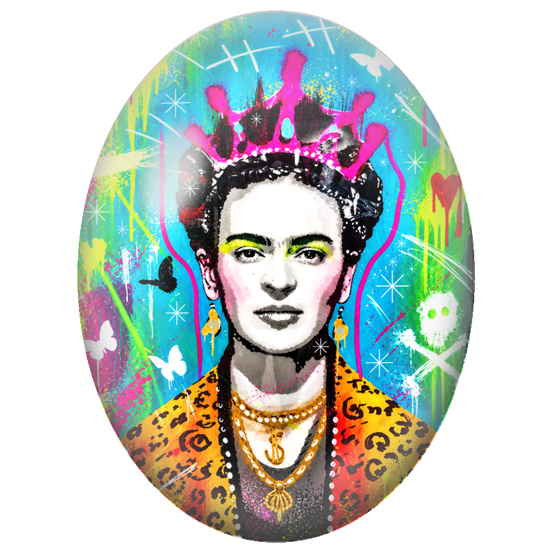 Cabochon en Verre Illustré Frida Kahlo Pop Art au Crâne 13x18, 18x25 ou 30x40mm