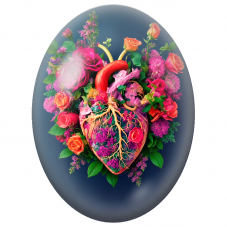 Cabochon en Verre Illustré Cœur Anatomique Fleuri pour la Création de Bijoux Fantaisie - DIY