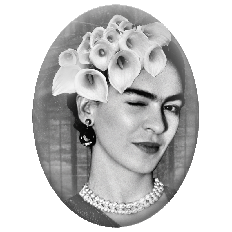 Cabochon en Verre Illustré Frida Kahlo au Clin d’Œil 13x18, 18x25 ou 30x40mm