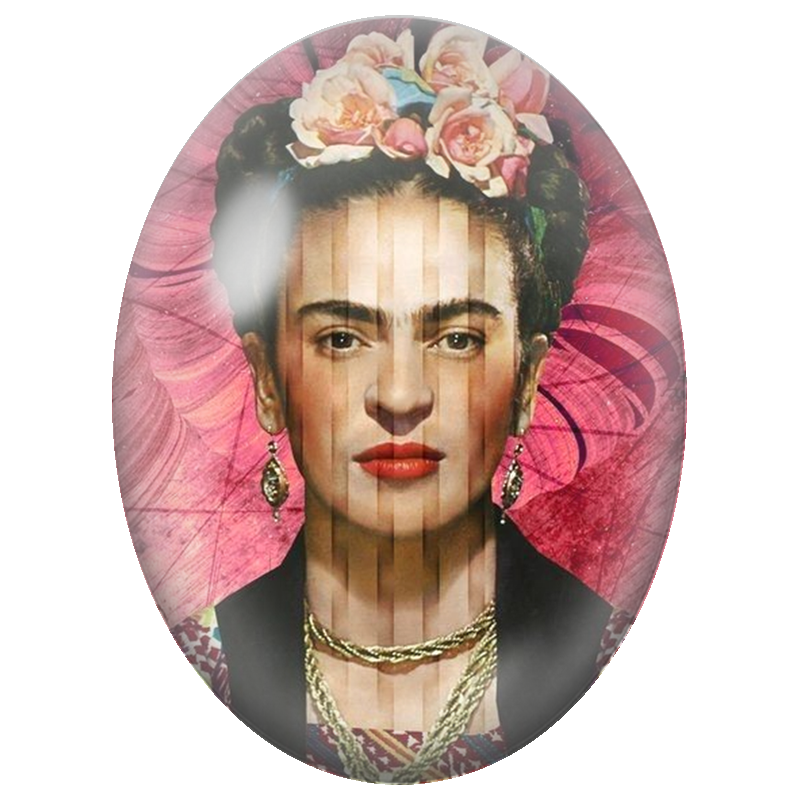 Cabochon en Verre Illustré Frida Kahlo au Portrait en Bandes 13x18, 18x25 ou 30x40mm