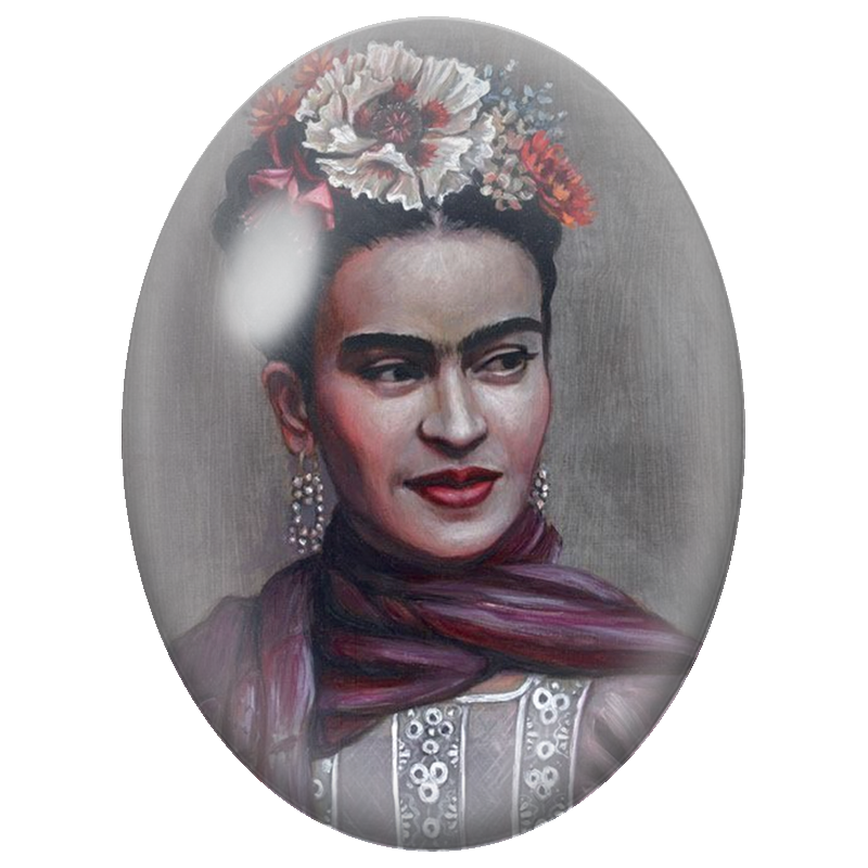 Cabochon en Verre Illustré Frida Kahlo au Châle Prune 13x18, 18x25 ou 30x40mm