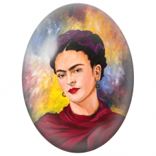 Cabochon en Verre Illustré Frida Kahlo au Châle Rouge pour la Création de Bijoux Fantaisie - DIY