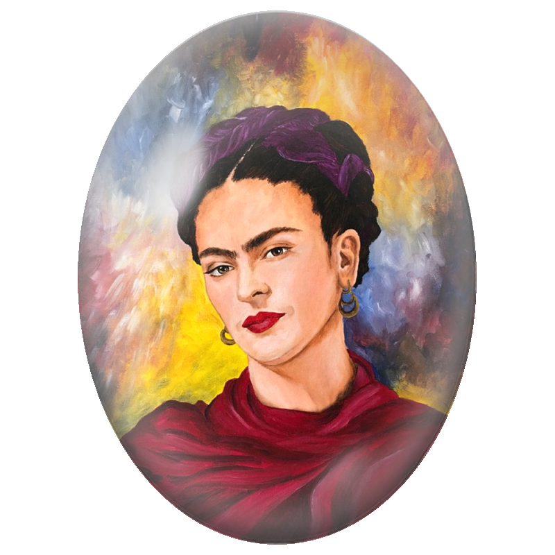 Cabochon en Verre Illustré Frida Kahlo au Châle Rouge 13x18, 18x25 ou 30x40mm