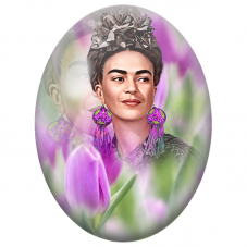 Cabochon en Verre Illustré Frida Kahlo aux Tulipes Violettes pour la Création de Bijoux Fantaisie - DIY