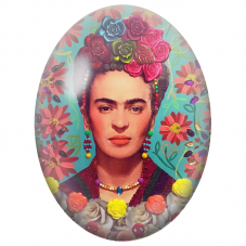 Cabochon en Verre Illustré Frida Kahlo aux Roses et aux Boutons Colorés pour la Création de Bijoux Fantaisie - DIY