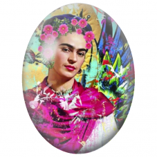 Cabochon en Verre Illustré Frida Kahlo au Châle Fuchsia pour la Création de Bijoux Fantaisie - DIY