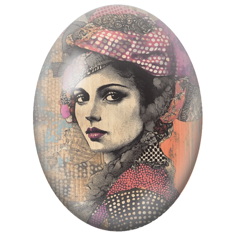 Cabochon en Verre Illustré Frida Kahlo Pop Art au Foulard à Pois 13x18, 18x25 ou 30x40mm