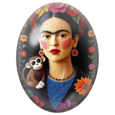 Cabochon en Verre Illustré Frida Kahlo au Singe et aux Fleurs pour la Création de Bijoux Fantaisie - DIY