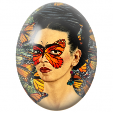Cabochon en Verre Illustré Frida Kahlo au Papillon Monarque pour la Création de Bijoux Fantaisie - DIY