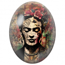 Cabochon en Verre Illustré Frida Kahlo Collage aux Roses Rouges pour la Création de Bijoux Fantaisie - DIY