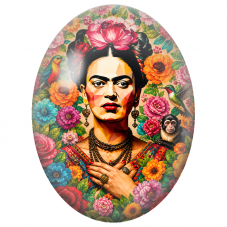 Cabochon en Verre Illustré Frida Kahlo au Singe et aux Colibris pour la Création de Bijoux Fantaisie - DIY