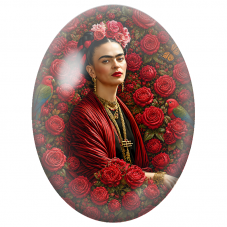 Cabochon en Verre Illustré Frida Kahlo aux Roses Rouges et aux Perroquets pour la Création de Bijoux Fantaisie - DIY