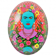 Cabochon en Verre Illustré Frida Kahlo Turquoise aux Perroquets pour la Création de Bijoux Fantaisie - DIY