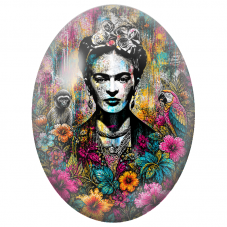 Cabochon en Verre Illustré Frida Kahlo aux Fleurs et aux Animaux Exotiques pour la Création de Bijoux Fantaisie - DIY