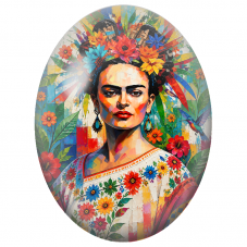 Cabochon en Verre Illustré Frida Kahlo au Colibri et aux Fleurs Colorées pour la Création de Bijoux Fantaisie - DIY