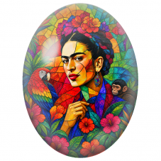 Cabochon en Verre Illustré Frida Kahlo en Mosaïque aux Animaux pour la Création de Bijoux Fantaisie - DIY