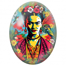 Cabochon en Verre Illustré Frida Kahlo Pop Art aux Colibris pour la Création de Bijoux Fantaisie - DIY