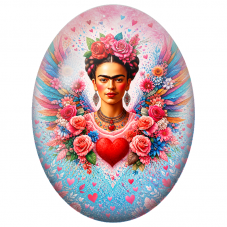 Cabochon en Verre Illustré Frida Kahlo au Cœur Fleuri et aux Ailes pour la Création de Bijoux Fantaisie - DIY
