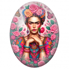 Cabochon en Verre Illustré Frida Kahlo à la Rose entre les Lèvres pour la Création de Bijoux Fantaisie - DIY