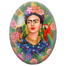 Cabochon en Verre Illustré Frida Kahlo au Perroquet et au Singe Tropical pour la Création de Bijoux Fantaisie - DIY
