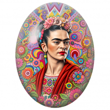 Cabochon en Verre Illustré Frida Kahlo au Châle Rouge et aux Fleurs Pop pour la Création de Bijoux Fantaisie - DIY