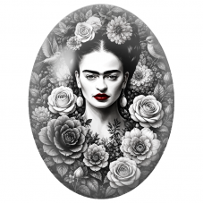 Cabochon en Verre Illustré Frida Kahlo en Noir et Blanc au Jardin pour la Création de Bijoux Fantaisie - DIY