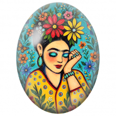 Cabochon en Verre Illustré Frida Kahlo au Jardin Turquoise pour la Création de Bijoux Fantaisie - DIY