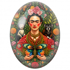 Cabochon en Verre Illustré Frida Kahlo au Papillon et aux Singes pour la Création de Bijoux Fantaisie - DIY