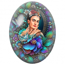 Cabochon en Verre Illustré Frida Kahlo au Jardin Bleu et Violet pour la Création de Bijoux Fantaisie - DIY