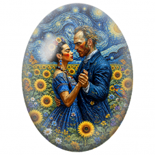 Cabochon en Verre Illustré Frida Kahlo et Van Gogh dans un Champ de Tournesols pour la Création de Bijoux Fantaisie - DIY