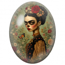 Cabochon en Verre Illustré Frida Kahlo Gothique au Papillon pour la Création de Bijoux Fantaisie - DIY