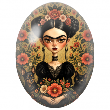 Cabochon en Verre Illustré Frida Kahlo au Chien et au Chat Noir pour la Création de Bijoux Fantaisie - DIY