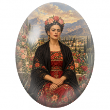 Cabochon en Verre Illustré Frida Kahlo au Jardin de Montagne pour la Création de Bijoux Fantaisie - DIY
