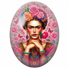 Cabochon en Verre Illustré Frida Kahlo à la Rose entre les Lèvres et aux Papillons pour la Création de Bijoux Fantaisie - DIY