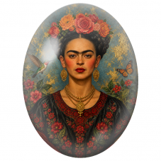 Cabochon en Verre Illustré Frida Kahlo au Colibri et aux Roses Rouges pour la Création de Bijoux Fantaisie - DIY