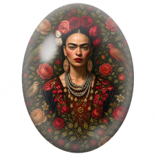 Cabochon en Verre Illustré Frida Kahlo aux Oiseaux et aux Roses Anciennes pour la Création de Bijoux Fantaisie - DIY