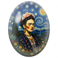 Cabochon en Verre Illustré Frida Kahlo au Ciel Étoilé pour la Création de Bijoux Fantaisie - DIY