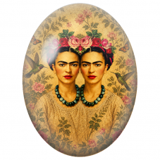 Cabochon en Verre Illustré Frida Kahlo en Double Portrait aux Colibris pour la Création de Bijoux Fantaisie - DIY