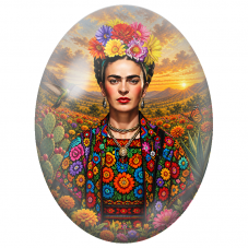 Cabochon en Verre Illustré Frida Kahlo au Colibri dans le Désert pour la Création de Bijoux Fantaisie - DIY