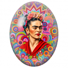 Cabochon en Verre Illustré Frida Kahlo au Châle Rouge et aux Arcs Colorés pour la Création de Bijoux Fantaisie - DIY