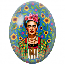 Cabochon en Verre Illustré Frida Kahlo au Jardin Bleu et aux Oiseaux pour la Création de Bijoux Fantaisie - DIY