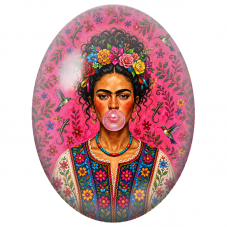 Cabochon en Verre Illustré Frida Kahlo au Chewing-Gum et aux Colibris pour la Création de Bijoux Fantaisie - DIY