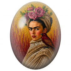 Cabochon en Verre Illustré Frida Kahlo au Châle et à l’Oiseau Rouge pour la Création de Bijoux Fantaisie - DIY