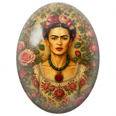 Cabochon en Verre Illustré Frida Kahlo au Colibri et aux Roses Anciennes pour la Création de Bijoux Fantaisie - DIY
