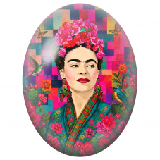 Cabochon en Verre Illustré Frida Kahlo au Jardin Rose et aux Oiseaux pour la Création de Bijoux Fantaisie - DIY